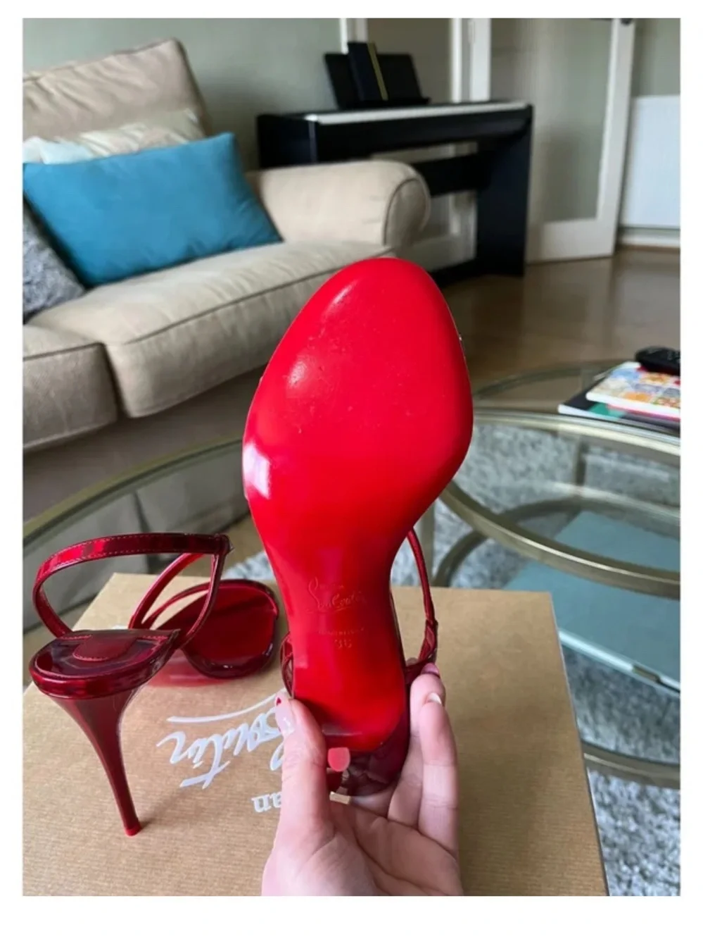 Christian Louboutin Metallic Red Patent Strappy Stiletto Sandals